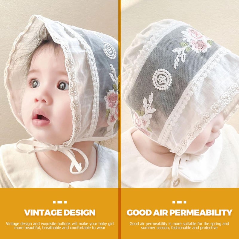 Newborn Baby Girl Sun Hat White Cotton UV Protection Summer Outdoor Photography Prop - Image 5
