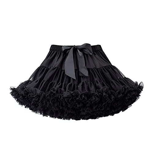 Tutu.kk Baby Girls Tutu Skirt Princess Fluffy Soft Chiffon Ballet Birthday Party Pettiskirt Black XS - Image 1