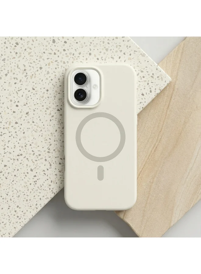 Mobcos Mobcos iPhone 17 Cream Elite Ring Mobcos iPhone 17 Cream Elite Ring Premium Silicone Magnetic Wireless Charging Case for iPhone | Silky Soft Touch | Military-Grade Shockproof Protection | Strong Magnetic Compatibility | Luxury Slim Cover  | Best Price UAE