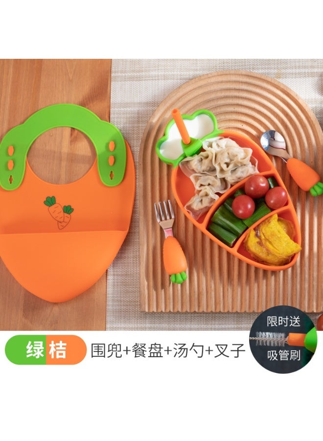 6pcs/Set Silicone Suction Cup Divided Dinner Plate Set With Fork Spoon Bibs For Babies Premium Non BPA Baby Weaning Set Baby Feeding Tool - Image 3