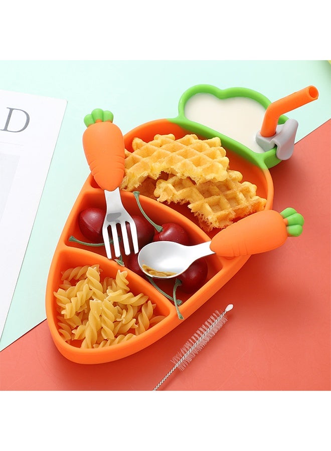 6pcs/Set Silicone Suction Cup Divided Dinner Plate Set With Fork Spoon Bibs For Babies Premium Non BPA Baby Weaning Set Baby Feeding Tool - Image 2