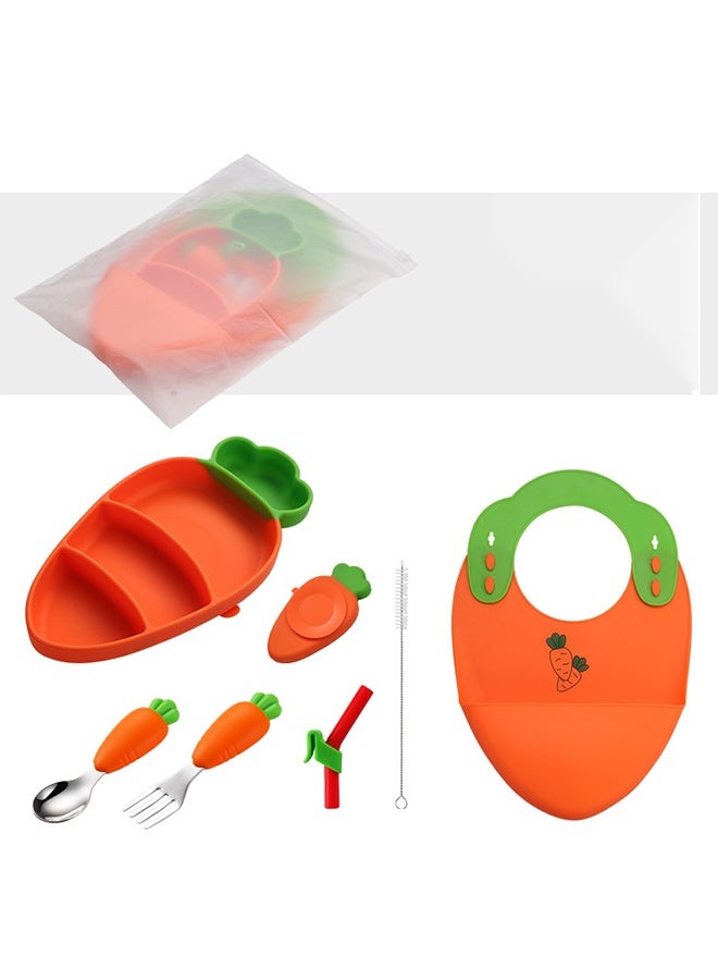 6pcs/Set Silicone Suction Cup Divided Dinner Plate Set With Fork Spoon Bibs For Babies Premium Non BPA Baby Weaning Set Baby Feeding Tool - Image 4