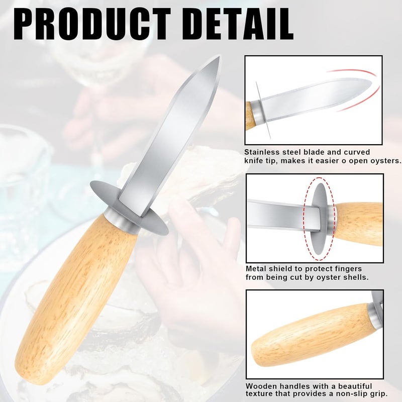 Nonley Oyster Shucking Knife, 12 Pack Oyster Shucker With Comfort Wood-Handle for All Kinds of Shells & Oysters, Durable Oyster Shucker Tools for Home & Restaurant Use - Image 3