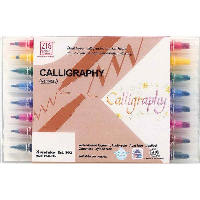 Zig Memory System Calligraphy Markers Multicolor 8Pack