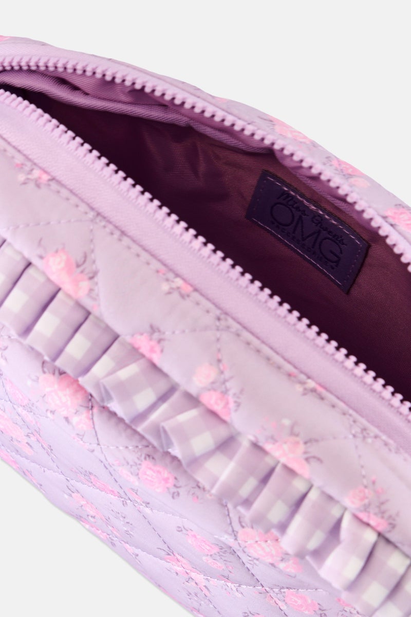 Miss Gwen's OMG Kids Girl Floral Quilted Makeup Pouch With Charm, Lavender - Image 3