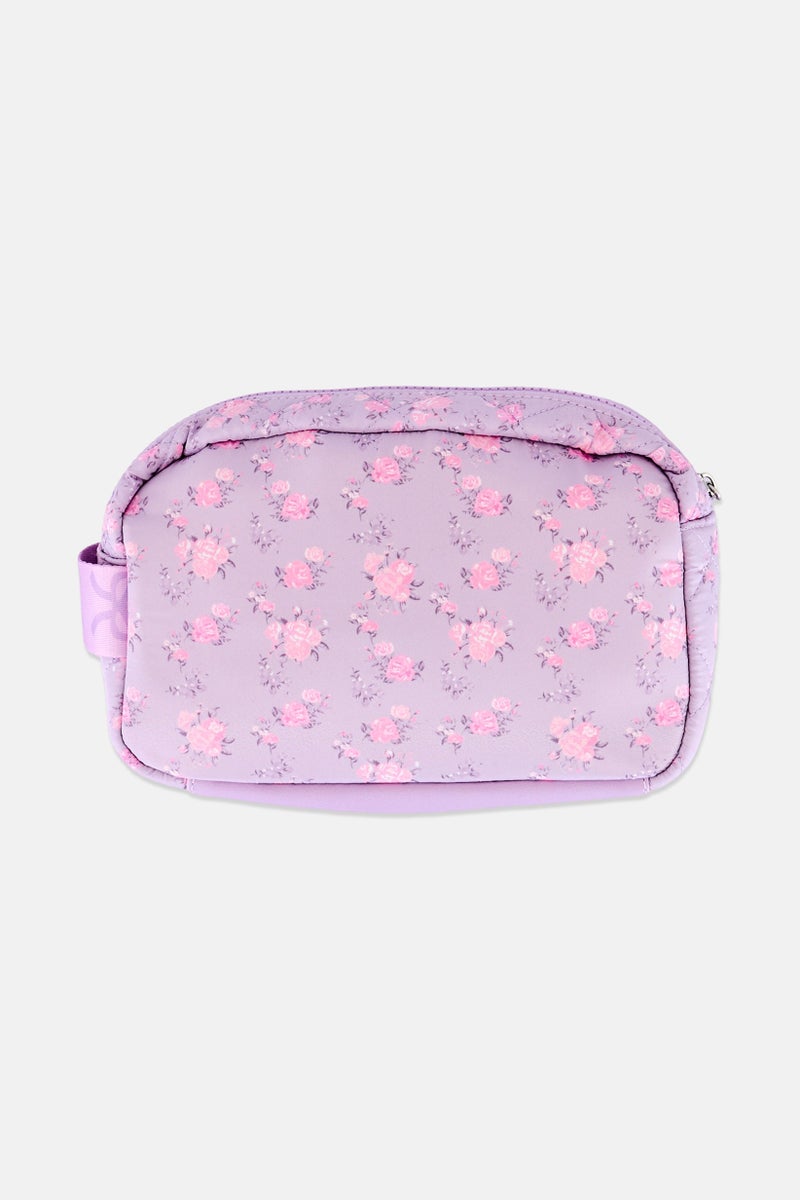 Miss Gwen's OMG Kids Girl Floral Quilted Makeup Pouch With Charm, Lavender - Image 2