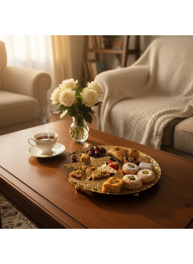 طبق تقديم رمضاني ذهبي فاخر بنقوش هندسية إسلامية - قطعة واحدة - Image 2