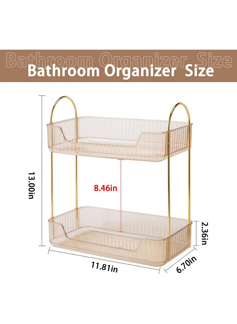 Bathroom Organizer Countertop, Makeup Storage, Skincare Cosmetic Tray Shelf, Perfume Holder Rack for Vanity Counter, Large Capacity, Easy to Install, Clean, 2 Tiers, brown - Image 3