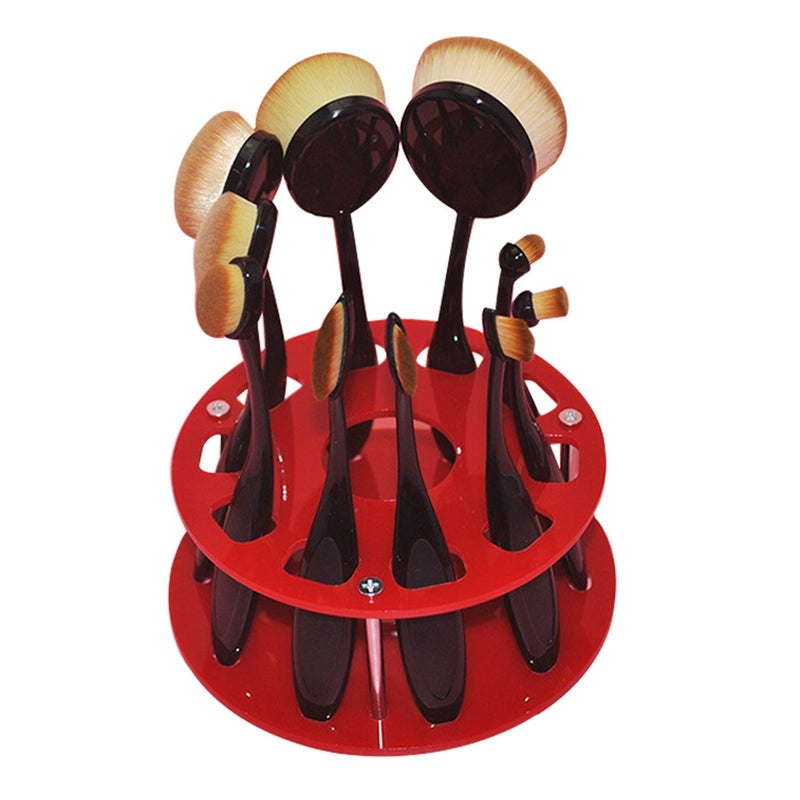 eBoot eBoot Oval Makeup Brush Holder 10 Holes Drying Rack Organizer Cosmetic Shelf Tool Red  - Image 2