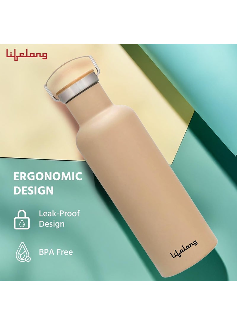 Lifelong - Lifelong Thermosteel Flask 900ml Stainless Steel | Water Bottle 24 Hours Hot & Cold | Double Wall Vacuum Insulated | Wooden Cap Finish | Leakproof | Ideal for Tea, Coffee, Office & Travel (Beige) - Image 1