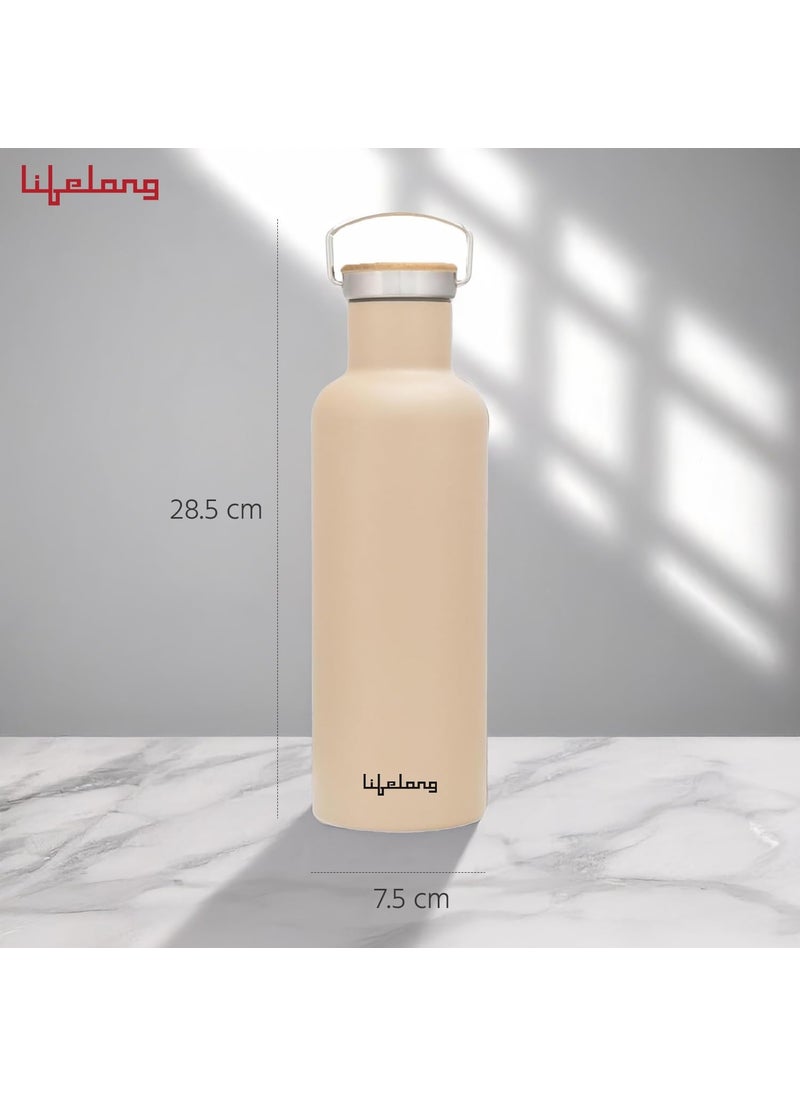 Lifelong - Lifelong Thermosteel Flask 900ml Stainless Steel | Water Bottle 24 Hours Hot & Cold | Double Wall Vacuum Insulated | Wooden Cap Finish | Leakproof | Ideal for Tea, Coffee, Office & Travel (Beige) - Image 1