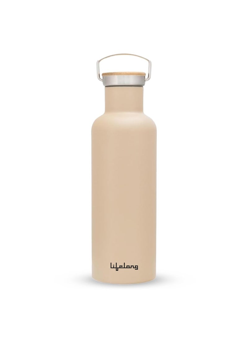 Lifelong - Lifelong Thermosteel Flask 900ml Stainless Steel | Water Bottle 24 Hours Hot & Cold | Double Wall Vacuum Insulated | Wooden Cap Finish | Leakproof | Ideal for Tea, Coffee, Office & Travel (Beige) - Image 1
