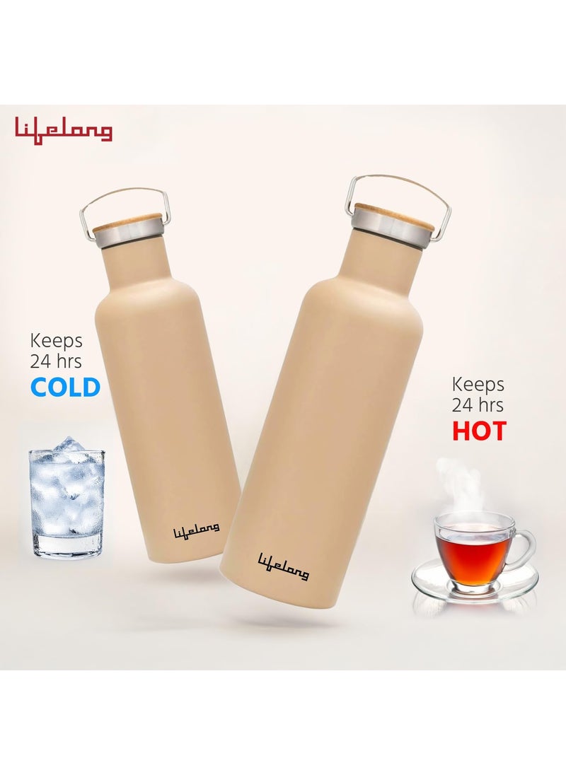 Lifelong - Lifelong Thermosteel Flask 900ml Stainless Steel | Water Bottle 24 Hours Hot & Cold | Double Wall Vacuum Insulated | Wooden Cap Finish | Leakproof | Ideal for Tea, Coffee, Office & Travel (Beige) - Image 1