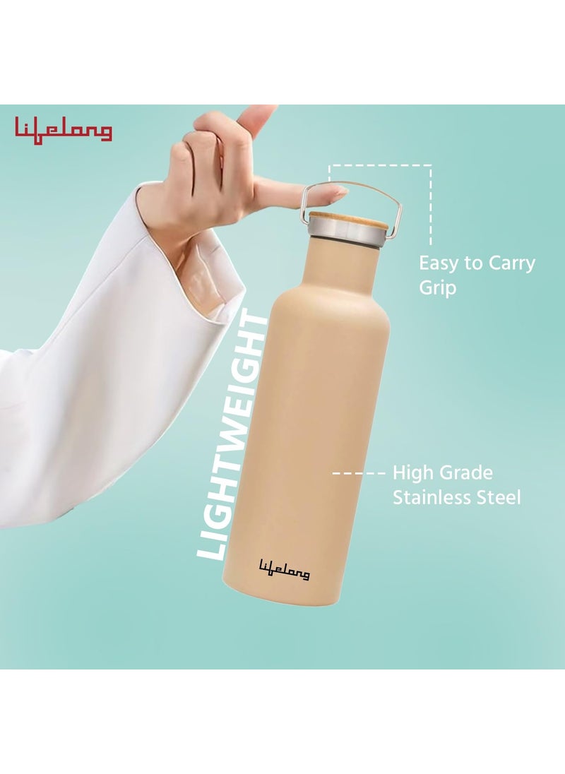 Lifelong - Lifelong Thermosteel Flask 900ml Stainless Steel | Water Bottle 24 Hours Hot & Cold | Double Wall Vacuum Insulated | Wooden Cap Finish | Leakproof | Ideal for Tea, Coffee, Office & Travel (Beige) - Image 1