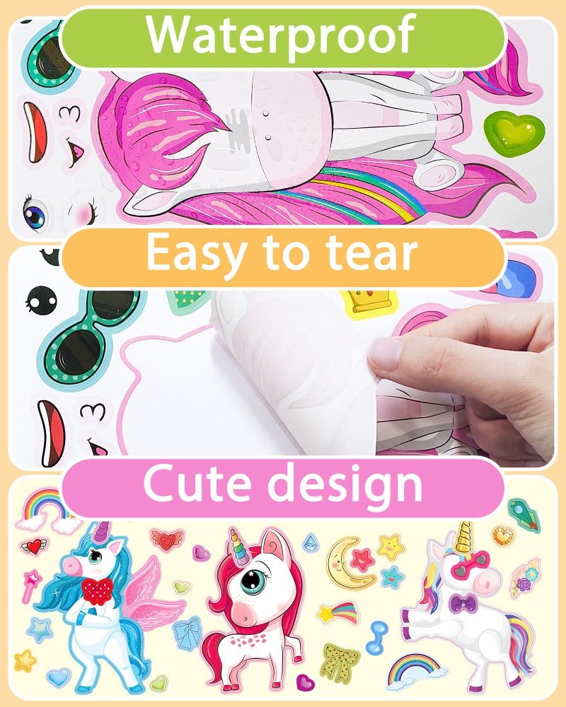 Greingways 24 Pcs Make Your Own Unicorn Sticker Sheet, Unicorn Party Favors Face Stickers for Kids Girls Toddlers Crafts Activities Bags Birthday Party Favors Valentines Day Gifts for Kids Classroom - Image 5