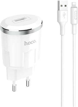 Hoco C37A - Thunder Power Single Port Charger, Set With USB-A To Lightning Cable (2.4A - 5V - 1M) Compatible with iPhone - White - pzsku/Z670338DB21BB4E9F040AZ/45/_/1742338059/ec1260e7-2e43-4c55-92a8-90a6d21114a0