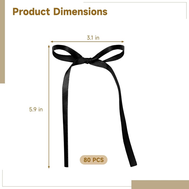 80 Pcs Party Decorations: 3.1 X 5.9 in Bow Cake Toppers, Black Satin Bows, Handmade, for Birthdays and Weddings - Image 4