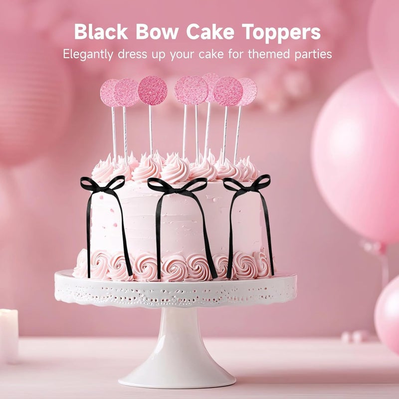80 Pcs Party Decorations: 3.1 X 5.9 in Bow Cake Toppers, Black Satin Bows, Handmade, for Birthdays and Weddings - Image 5