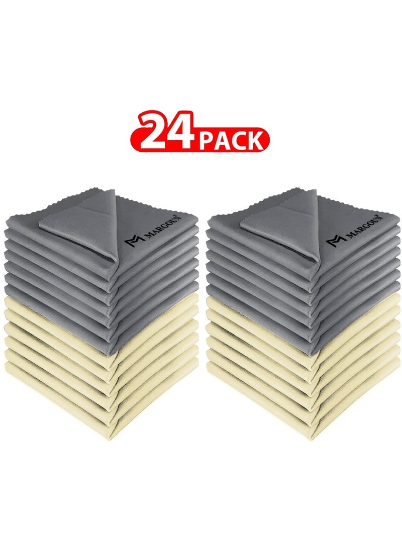 MARGOUN 24 Pack Microfiber Cleaning Cloth Premium Cloth for Glasses Lens Screens & More Grey Yellow - Image 1