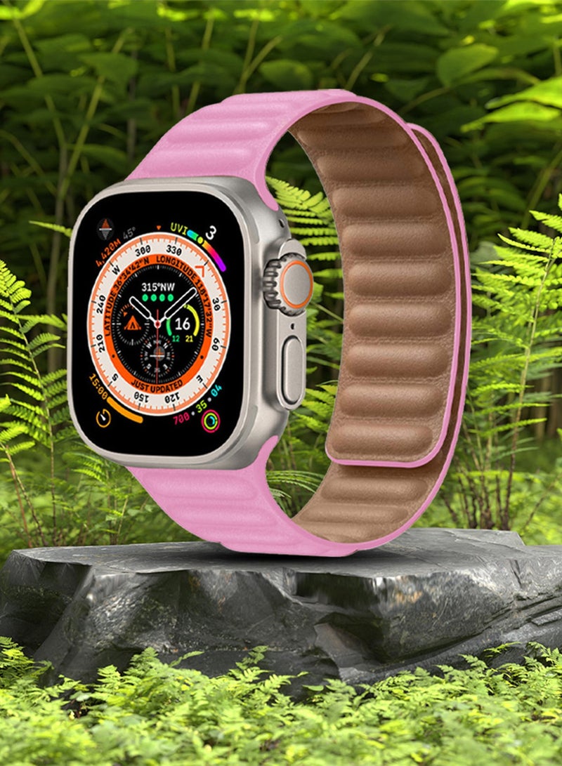 CATANES Replacement Band for Apple Watch Band 49mm 46mm 45mm 44mm -Leather Link Strap Magnetic Loop Adjustable Bracelet - Pink - Image 4