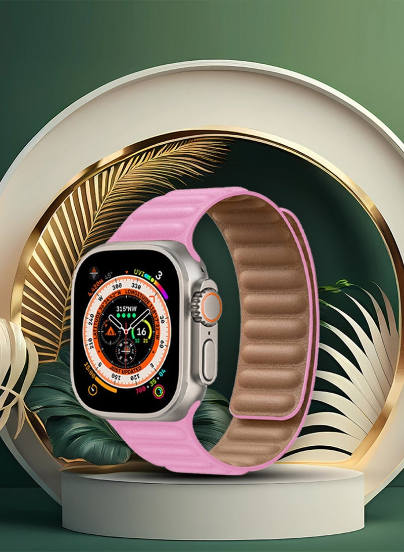 CATANES Replacement Band for Apple Watch Band 49mm 46mm 45mm 44mm -Leather Link Strap Magnetic Loop Adjustable Bracelet - Pink - Image 5