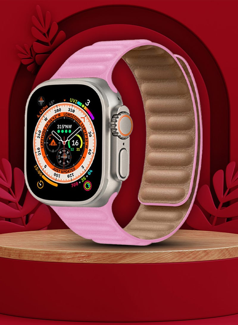 CATANES Replacement Band for Apple Watch Band 49mm 46mm 45mm 44mm -Leather Link Strap Magnetic Loop Adjustable Bracelet - Pink - Image 3