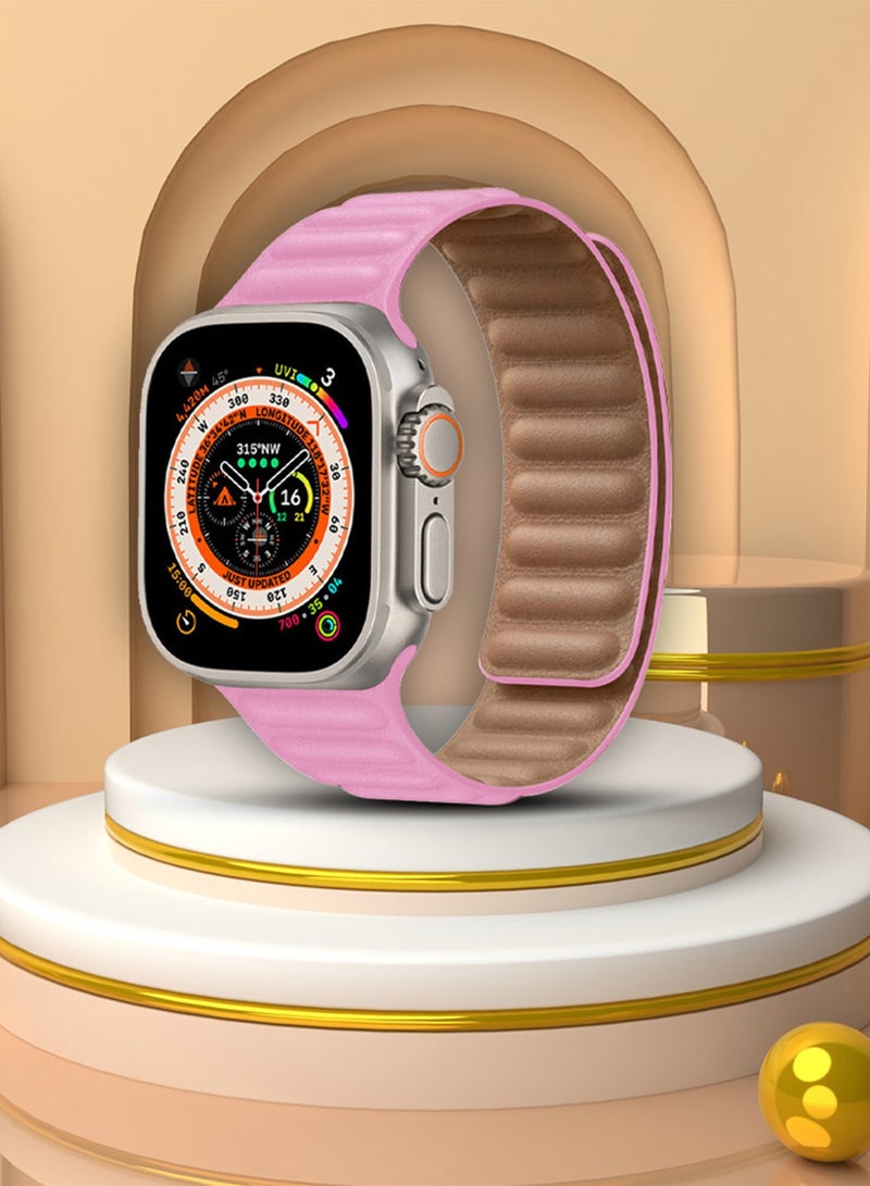 CATANES Replacement Band for Apple Watch Band 49mm 46mm 45mm 44mm -Leather Link Strap Magnetic Loop Adjustable Bracelet - Pink - Image 2