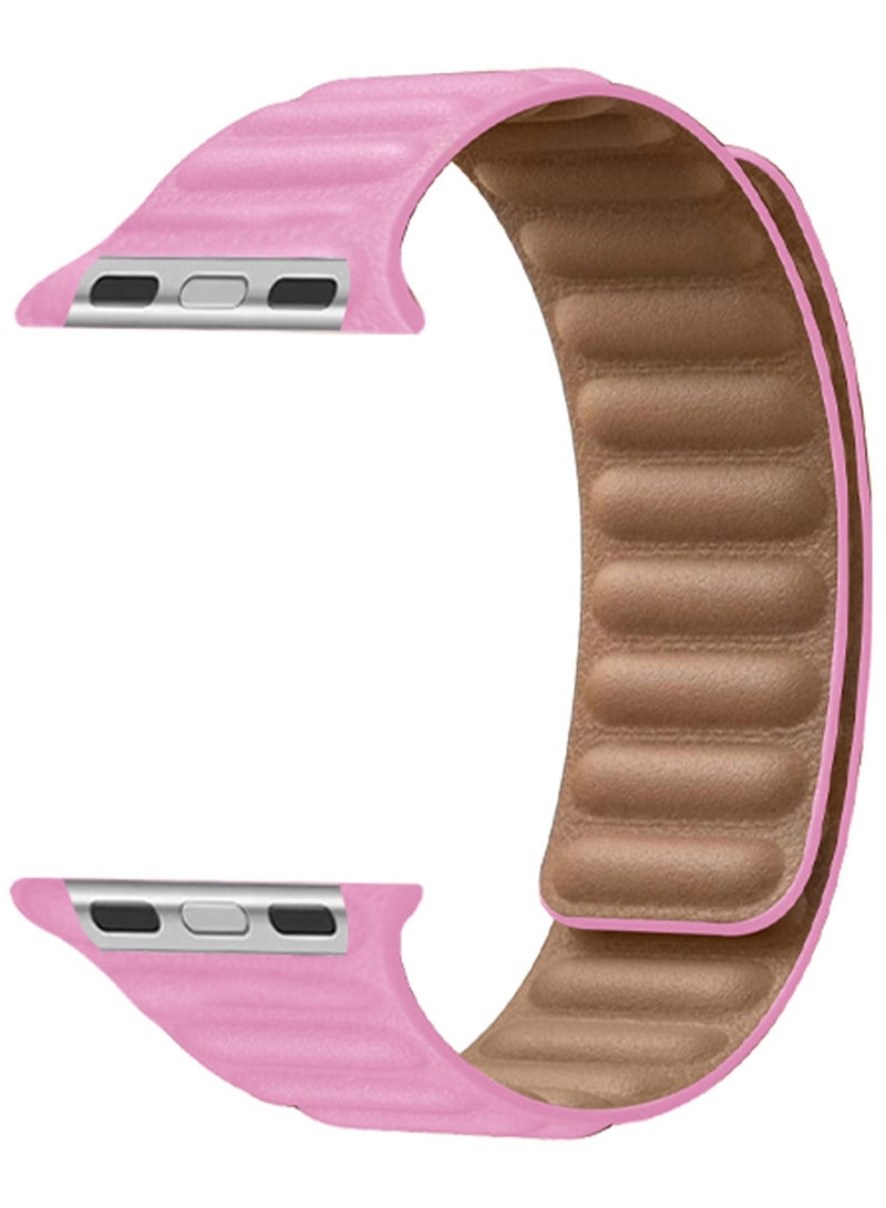 CATANES Replacement Band for Apple Watch Band 49mm 46mm 45mm 44mm -Leather Link Strap Magnetic Loop Adjustable Bracelet - Pink - Image 1