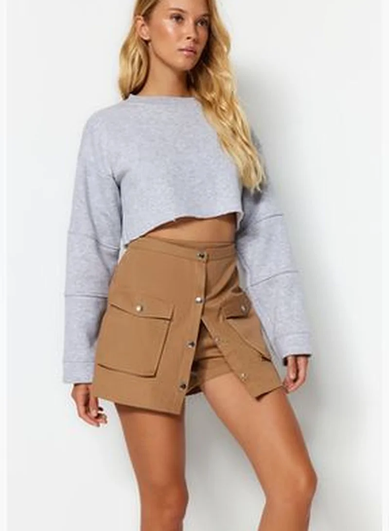 trendyol Camel Short Skirt with Pockets and Buttons TWOAW24SR00004