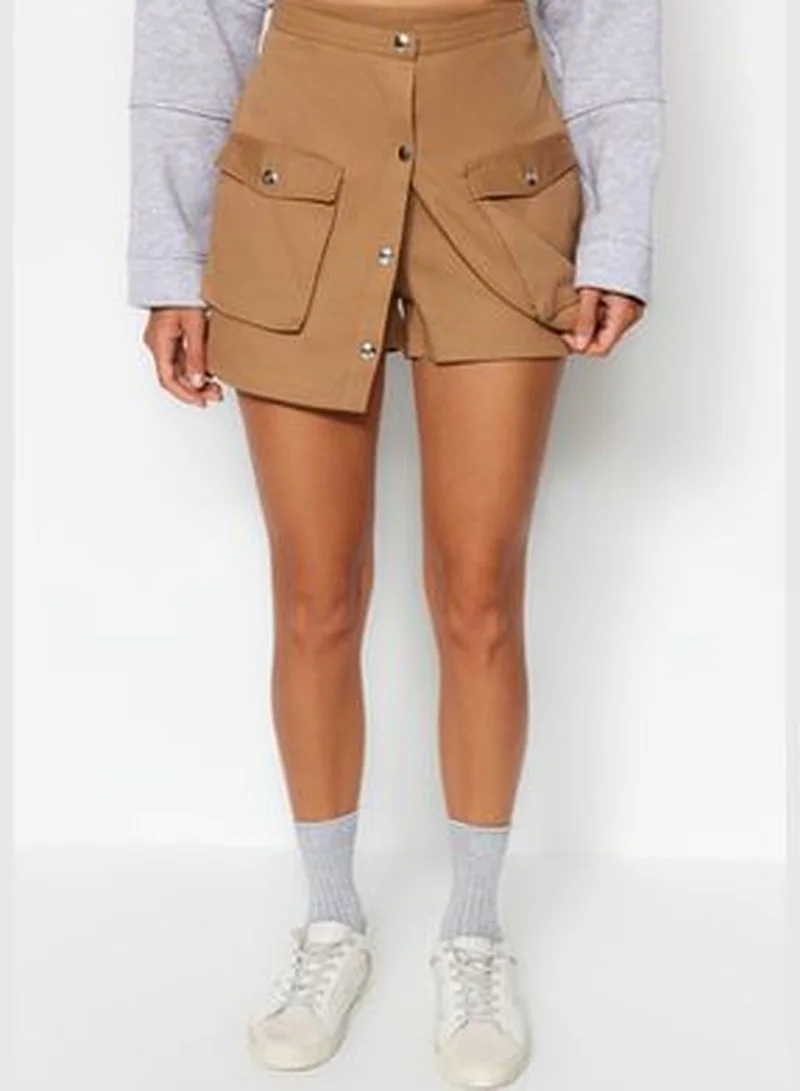 trendyol Camel Short Skirt with Pockets and Buttons TWOAW24SR00004