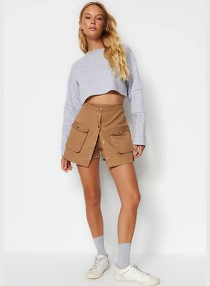 trendyol Camel Short Skirt with Pockets and Buttons TWOAW24SR00004