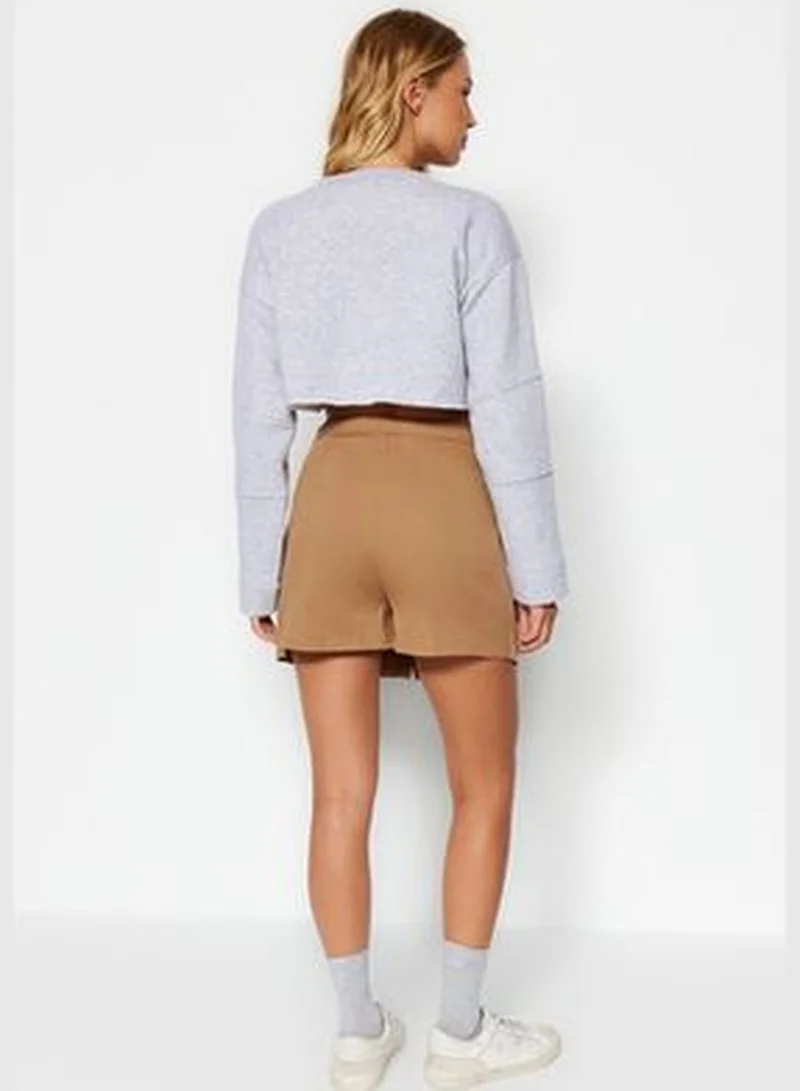 trendyol Camel Short Skirt with Pockets and Buttons TWOAW24SR00004