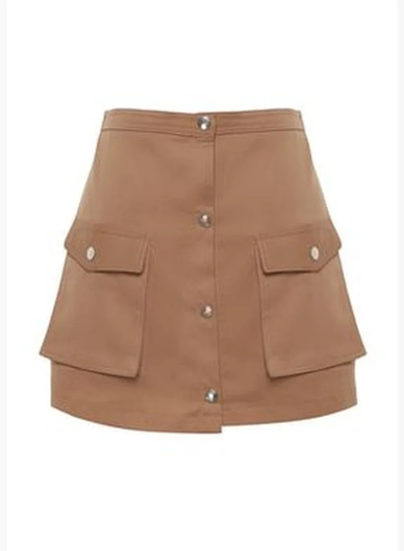 trendyol Camel Short Skirt with Pockets and Buttons TWOAW24SR00004
