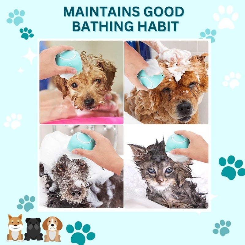 Harrods Bscly Dog Bath Brush | Soft Silicone Bristles Pet Grooming/Bathing & Massage Brushes | Dog & Cat Accessories | Shampoo Dispenser Washing Brush - Pack of 1 (Blue) - Image 3