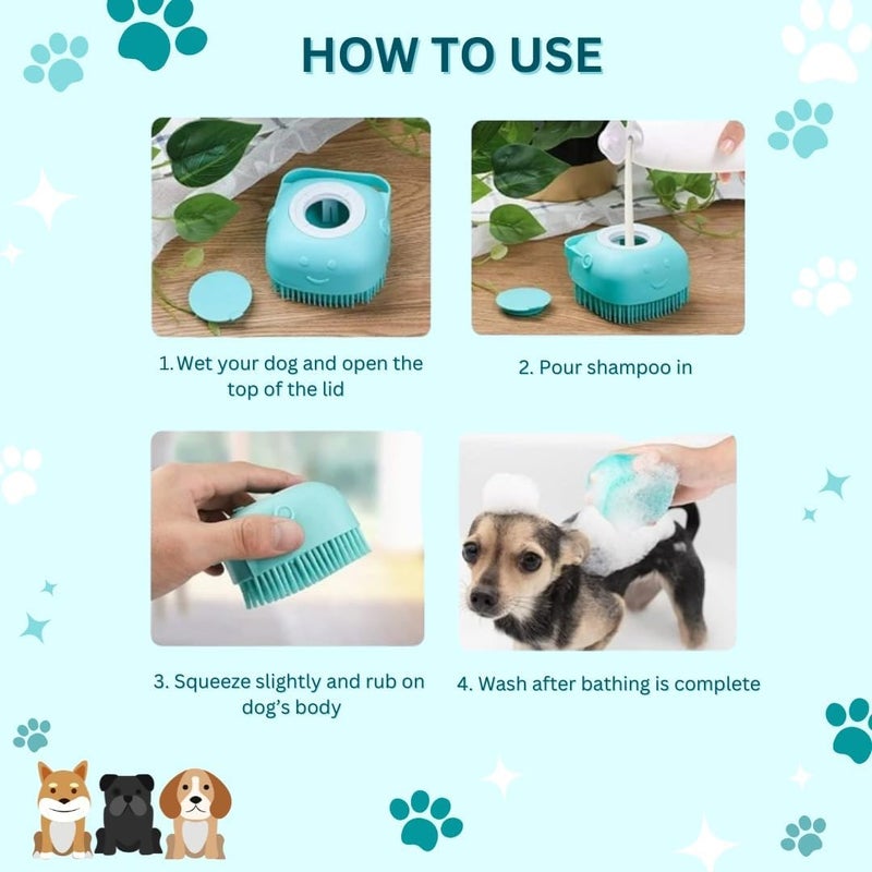 Harrods Bscly Dog Bath Brush | Soft Silicone Bristles Pet Grooming/Bathing & Massage Brushes | Dog & Cat Accessories | Shampoo Dispenser Washing Brush - Pack of 1 (Blue) - Image 4