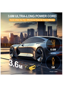PGNOOGE PGNOOGE 150 PSI Tyre Inflator,Portable Air Compressor with LED Flashlight, Tire Inflator with Digital Display, DC 12V, Auto-off, Car Tyre Pump for Motorcycle Ball, air compressor for car, tire inflator portable air compressor, air compressor pump, car tire air compressor, air pump for car tires portable, inflator air pump, tire air pump, air pump for car tires, tire pump for car, car pump  - Image 3