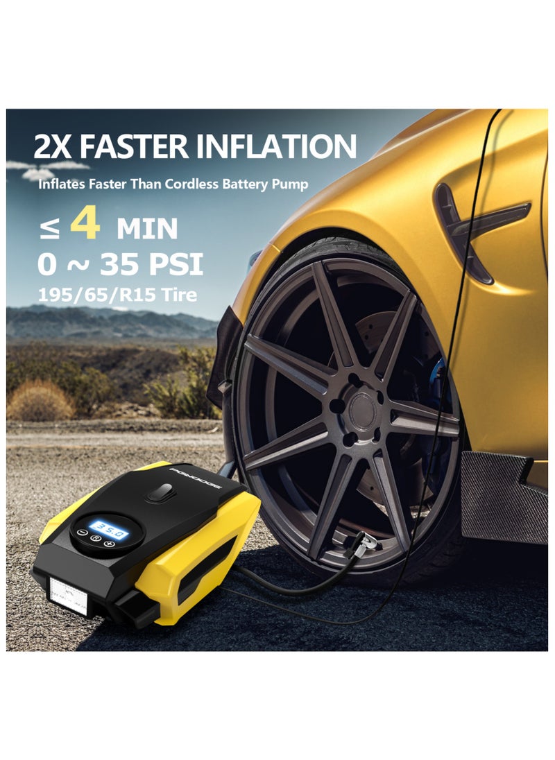 PGNOOGE PGNOOGE 150 PSI Tyre Inflator,Portable Air Compressor with LED Flashlight, Tire Inflator with Digital Display, DC 12V, Auto-off, Car Tyre Pump for Motorcycle Ball, air compressor for car, tire inflator portable air compressor, air compressor pump, car tire air compressor, air pump for car tires portable, inflator air pump, tire air pump, air pump for car tires, tire pump for car, car pump  - Image 2