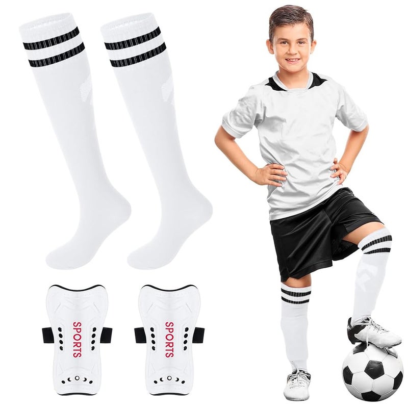 Proberos ® Football Sport Compression Sock Shin Guards Set, 14 Inches Knee High Socks for Kids 8-18 Old Sweat Absorption Elastic Long Soccer, Basketball - Image 1