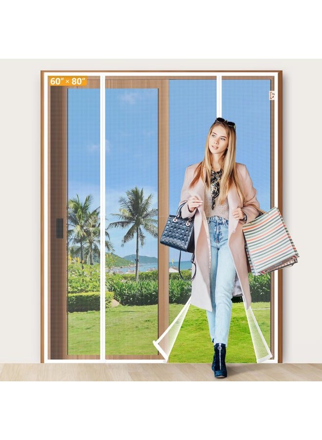Yotache White Magnetic Screen Door Fits Door Size 60 x 80, Screen Size 62" x 81" Double Door Screen Mesh for Sliding Door - Image 1
