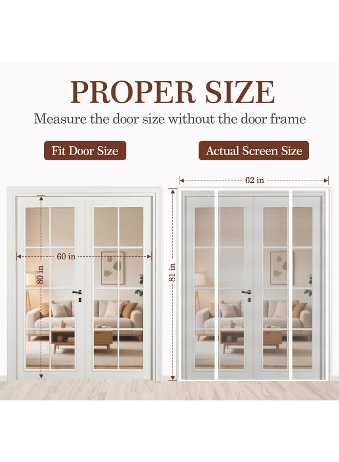 Yotache White Magnetic Screen Door Fits Door Size 60 x 80, Screen Size 62" x 81" Double Door Screen Mesh for Sliding Door - Image 2