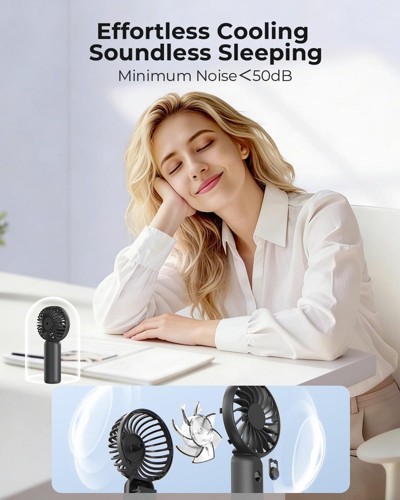 ARCTICOOL Portable Mini Fan - Rechargeable Hand Fan with 3 Adjustable Speeds, 2000mAh Battery, Lightweight Design, Low Noise, and Easy Portability for Indoor and Outdoor Use (Deep Black) - Image 5