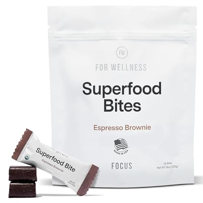 For Wellness Superfood Bites Focus | Healthy Snacks for Adults and Kids | Organic, Healthy Snack with Nootropics for Energy and Brain Food | Cocoa Espresso Brownie Bites, 10 Count - Image 1