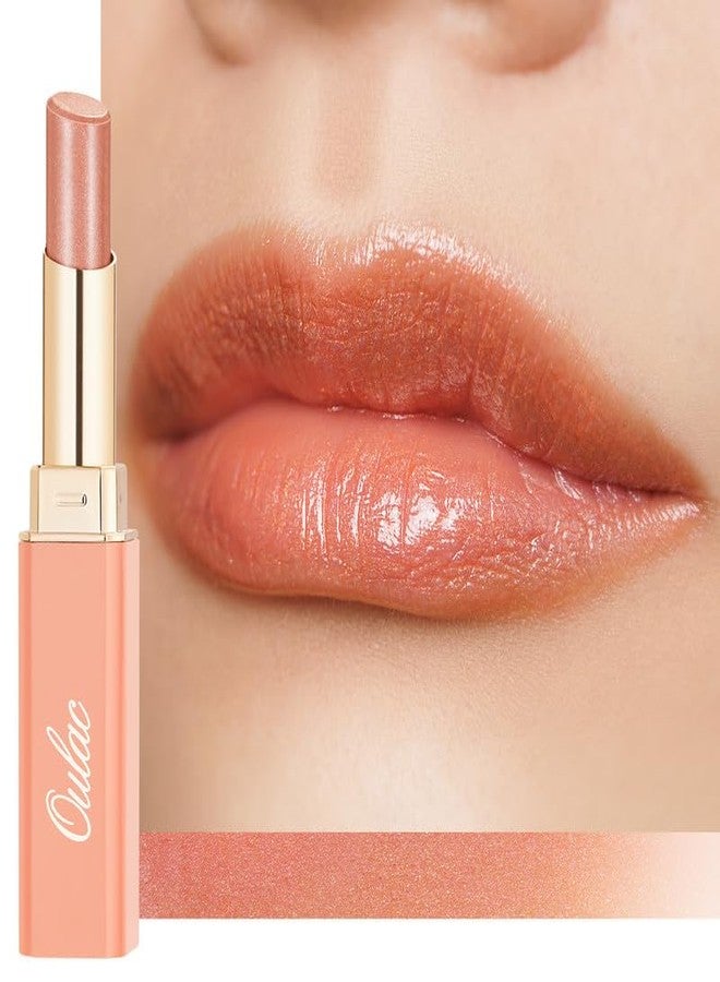 OULAC Peach Nude Lip Color with Golden Shimmer, 90% Moisture, 1 Hour Water Resistant Lipstick - Image 1