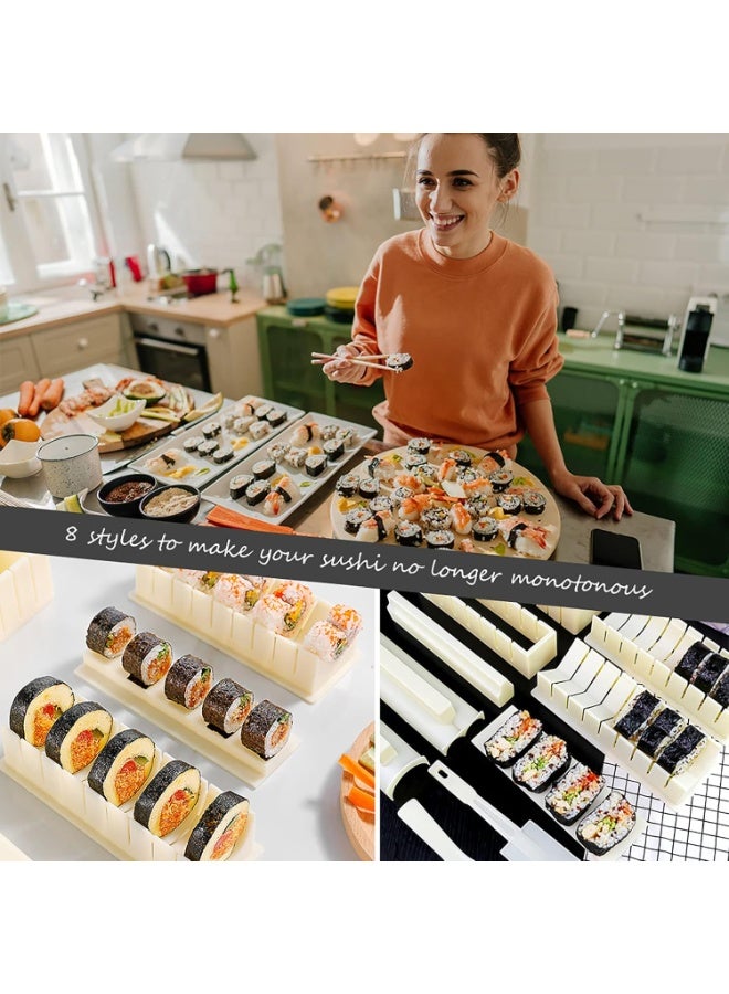 سوفام طقم إنتاج السوشي -جميع أدوات صنع السوشي المصنوعة من البلاستيك التي تحتوي على 10 قطع من السوشي الواحد و 8 قطع من لفات السوشي ذات الأشكال المختلفة -السوشي الأبيض - Image 3
