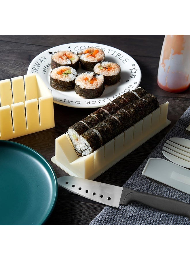 سوفام طقم إنتاج السوشي -جميع أدوات صنع السوشي المصنوعة من البلاستيك التي تحتوي على 10 قطع من السوشي الواحد و 8 قطع من لفات السوشي ذات الأشكال المختلفة -السوشي الأبيض - Image 4
