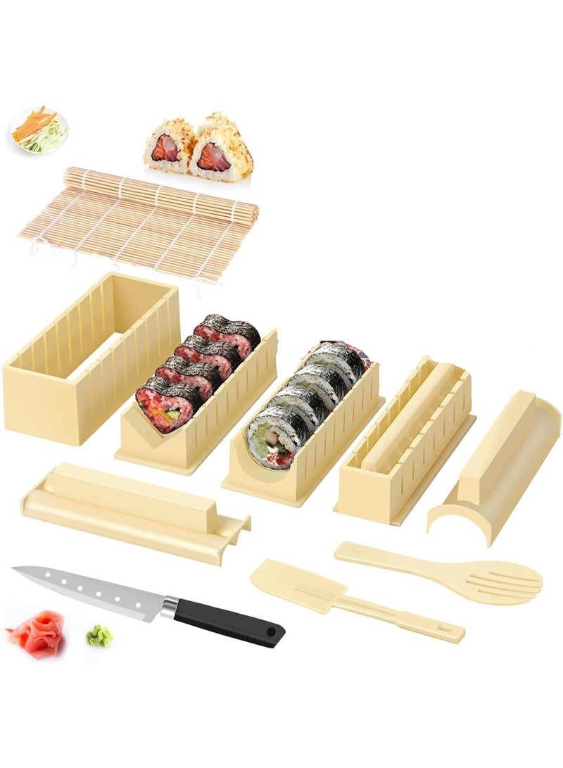 سوفام طقم إنتاج السوشي -جميع أدوات صنع السوشي المصنوعة من البلاستيك التي تحتوي على 10 قطع من السوشي الواحد و 8 قطع من لفات السوشي ذات الأشكال المختلفة -السوشي الأبيض - Image 1