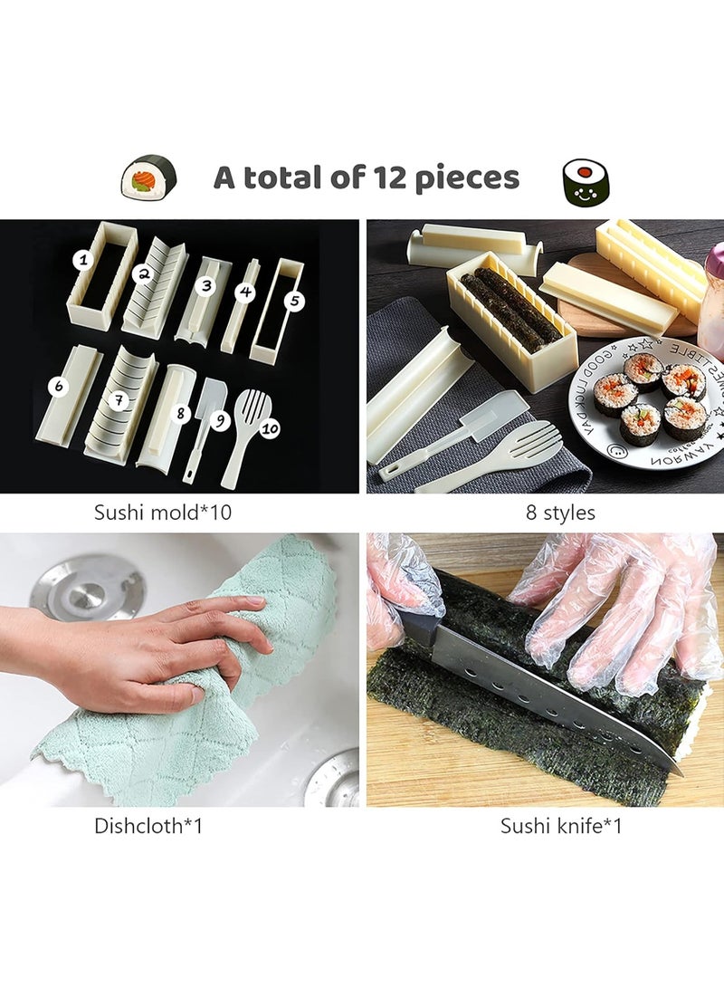 سوفام طقم إنتاج السوشي -جميع أدوات صنع السوشي المصنوعة من البلاستيك التي تحتوي على 10 قطع من السوشي الواحد و 8 قطع من لفات السوشي ذات الأشكال المختلفة -السوشي الأبيض - Image 2