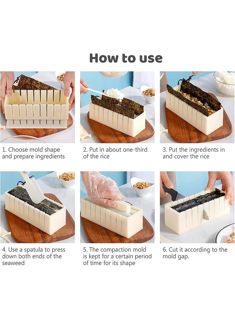 سوفام طقم إنتاج السوشي -جميع أدوات صنع السوشي المصنوعة من البلاستيك التي تحتوي على 10 قطع من السوشي الواحد و 8 قطع من لفات السوشي ذات الأشكال المختلفة -السوشي الأبيض - Image 5