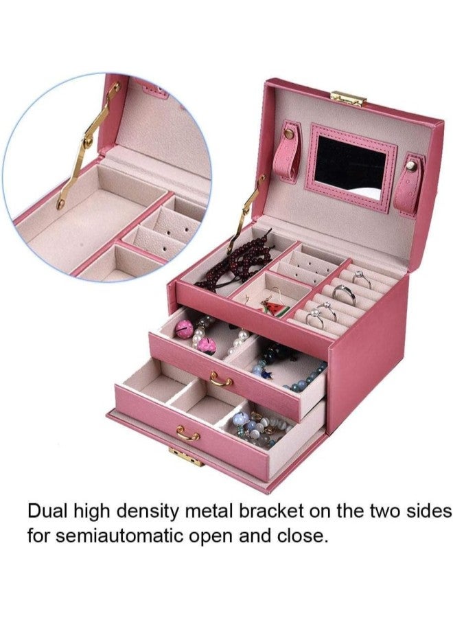 klarako Girl Jewelry Storage Box, Lock Mirror Jewelry Display Storage Box, Mini Suitcase Lockable Beads, Ring, Earrings  - Image 2
