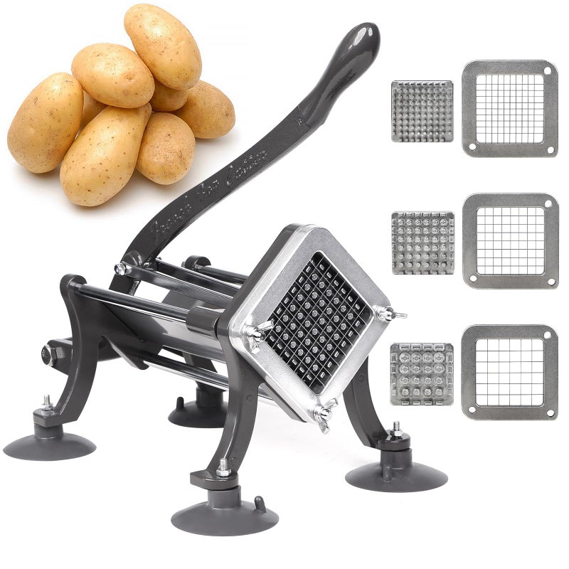 SHSYCER French Fry Cutter Commercial Potato Slicer with Suction Feet Complete Set Includes 14 3812 Gray 